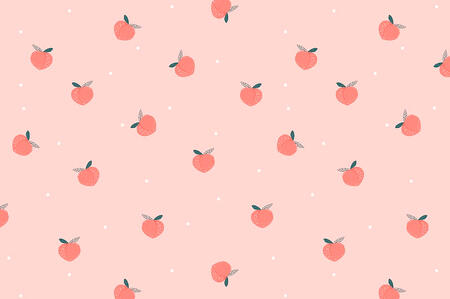 A pink background with cartoon peaches scattered around the picture. Little white dots are also scattered on the pink background.